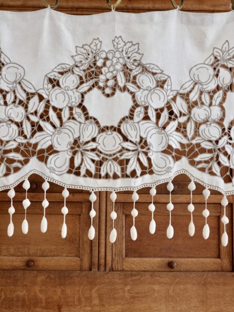 Antique French linen handmade cutwork curtain