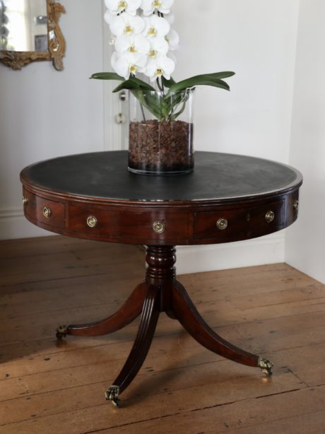 Antique English Mahogany library drum pedestal table