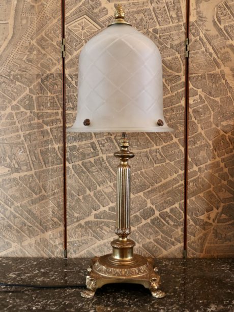 Bronze Library lamp with sand blasted lamp shade