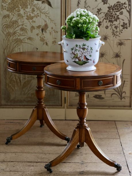 A pair of cherry wood pedestal tables c.1940