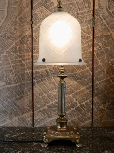Bronze Library lamp with sand blasted lamp shade