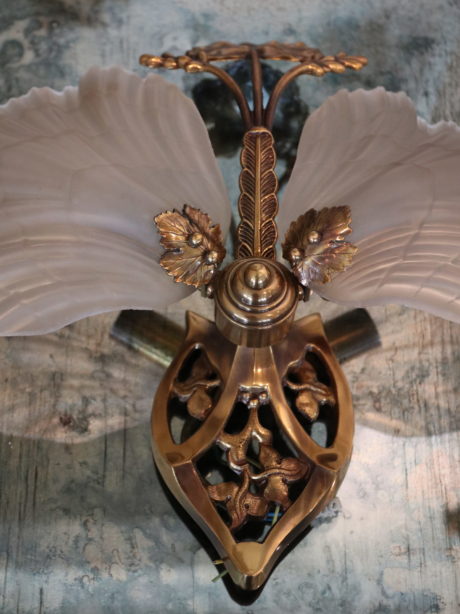 Hollywood Regency glass shell wall sconces
