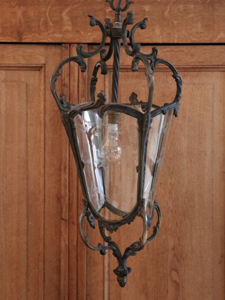 Antique bronze and etched glass lantern