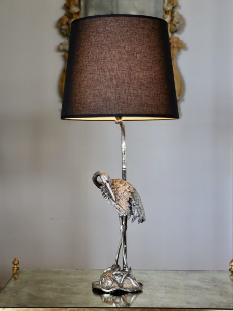 Spanish silver-plated heron lamp