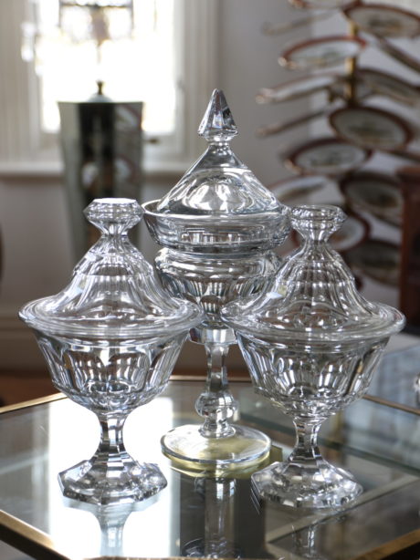 19th century crystal sweetmeat lidded jars