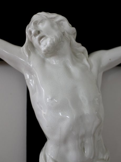 Large Antique French glazed earthenware crucifix