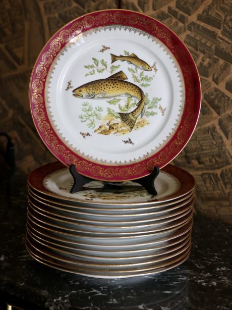 Chadelaud Limoges porcelain fish dinner plates