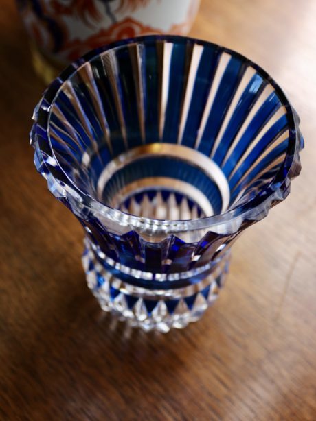 Val St Lambert Toreador cobalt crystal vase