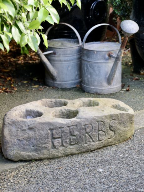 Rustic hand carved Stone Herb planter
