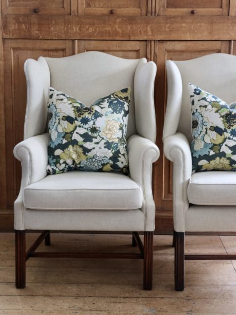 Pair of classic English wingback armchairs