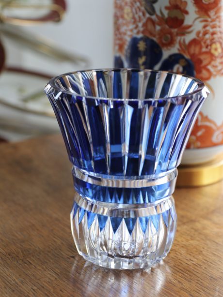 Val St Lambert Toreador cobalt crystal vase