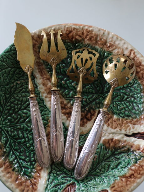 Antique French silver and gilt metal serving cutlery
