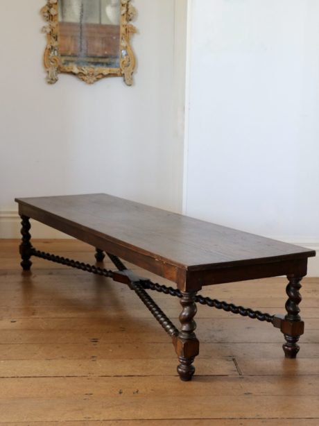Oak coffee table with barley stretchers