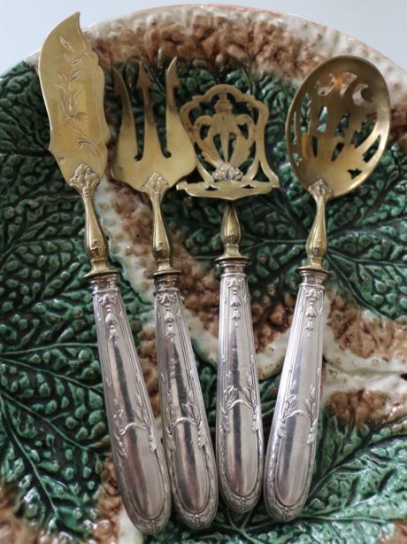 Antique French silver and gilt metal serving cutlery