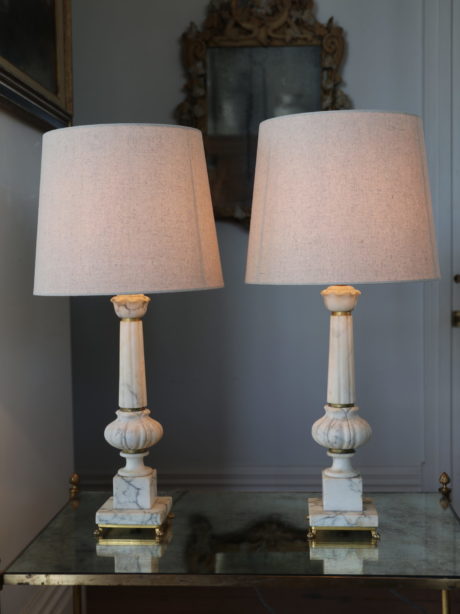 Grand Tour Carrara marble column table lamps