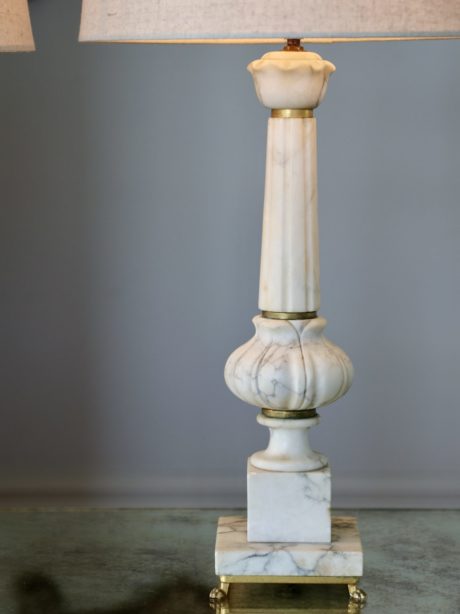 Grand Tour Carrara marble column table lamps