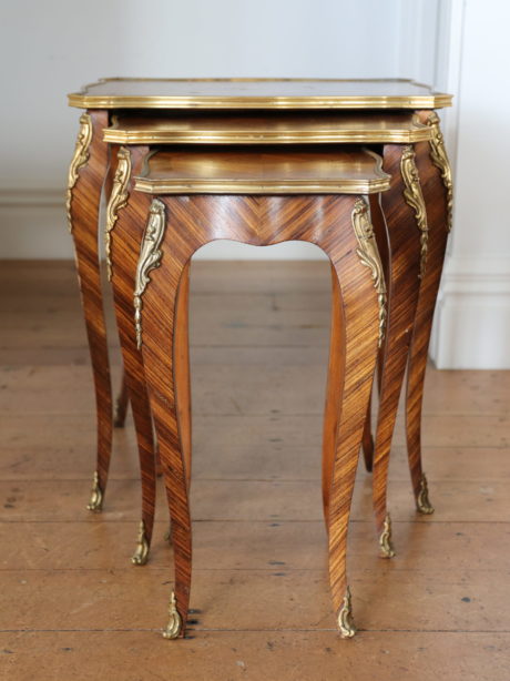 Antique Nest of Kingwood and ormolu side tables
