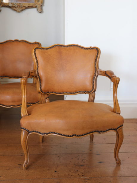 Mid-century French Louis XV style open armchairs