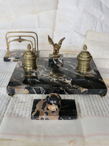 Antique French marble and bronze desk set