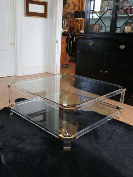 Hollywood Regency Lucite and brass square coffee table