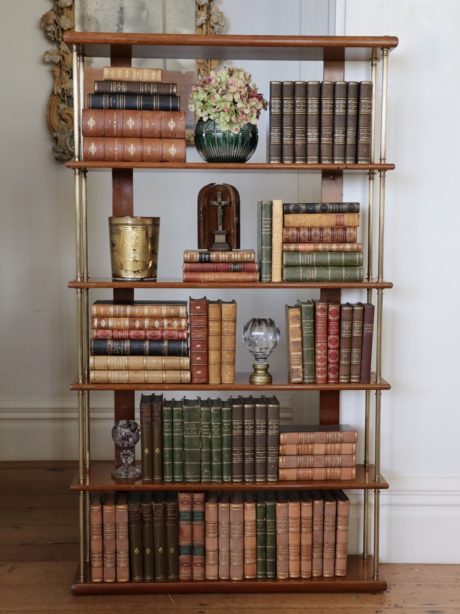 Antique Mahogany and brass wall hanging shelves