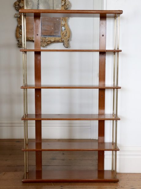 Antique Mahogany and brass wall hanging shelves