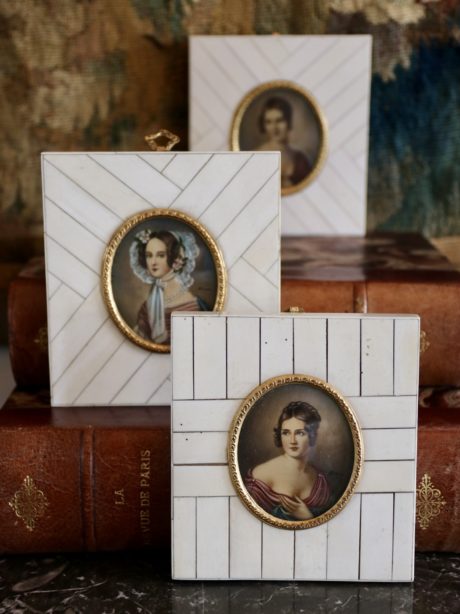 French 19th century ivory miniature portraits