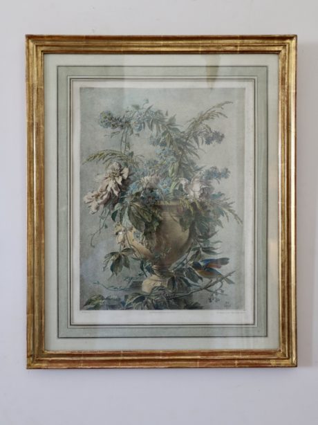 An antique French framed floral engraving