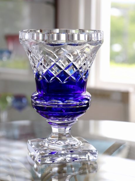 Val St Lambert cobalt crystal footed vase