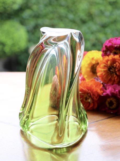 Val St Lambert lime green crystal 'Mulette' vase