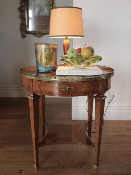 Mid century Louis XVI style French marquetry side table