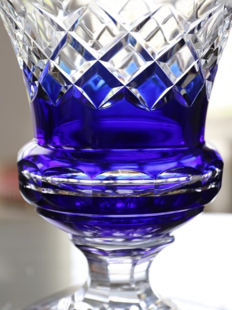 Val St Lambert cobalt crystal footed vase
