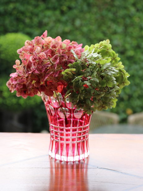 Val St Lambert cranberry cut to clear art deco vase
