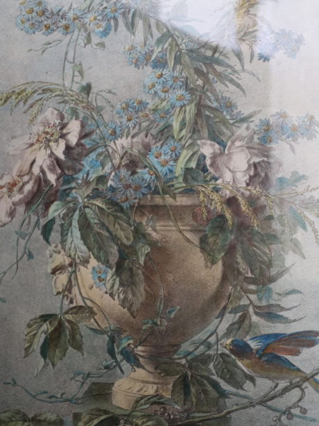 An antique French framed floral engraving
