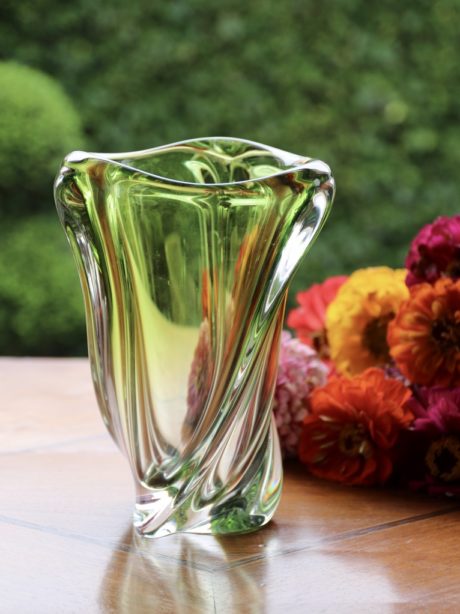 Val St Lambert lime green crystal 'Mulette' vase
