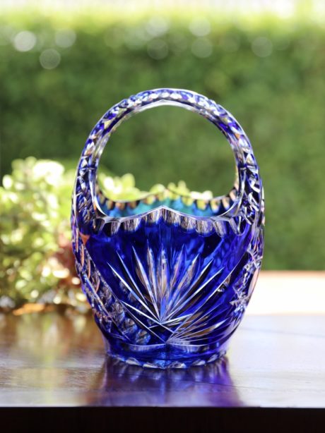 Vintage Bohemian cobalt crystal basket