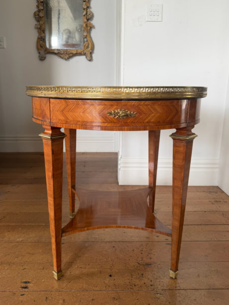 Mid century Louis XVI style French marquetry side table