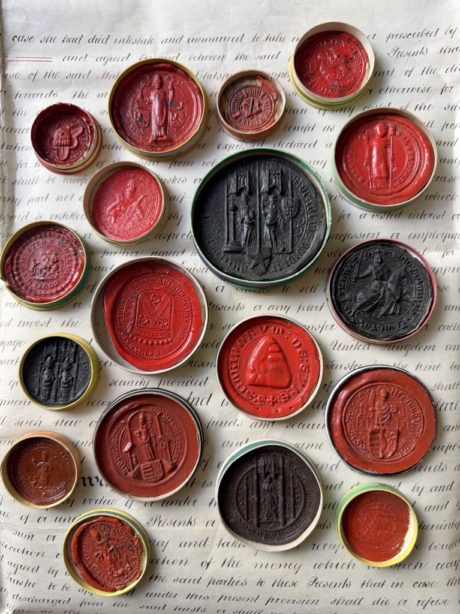 Collection of antique boxed wax seals