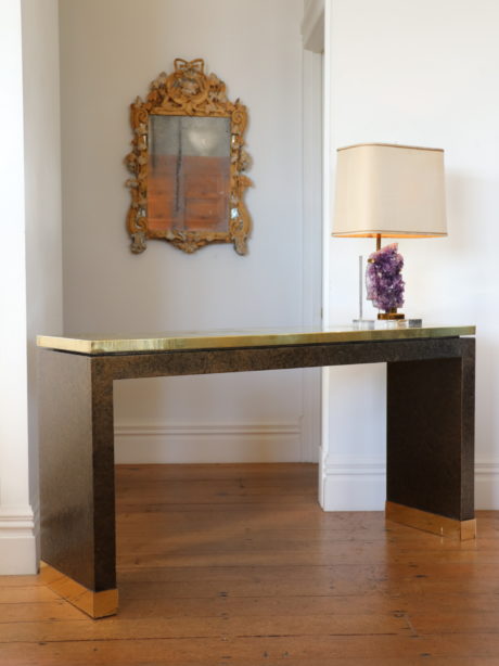 1970's Abstract etched brass console table