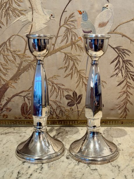 Pair of English Birmingham silver plated candlesticks