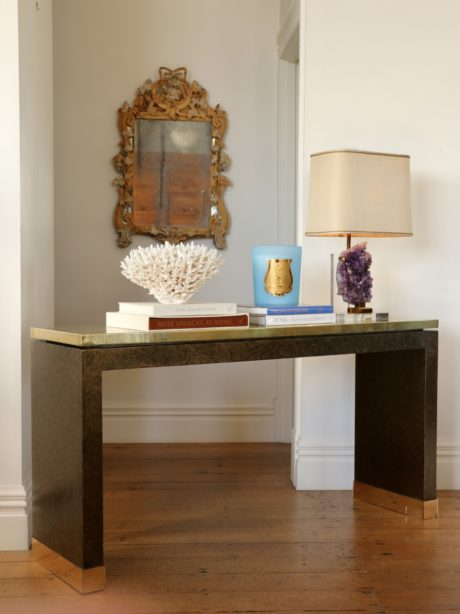 1970's Abstract etched brass console table