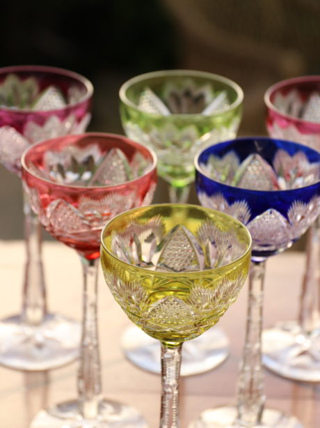 Harlequin set of Josephine crystal wine glasses