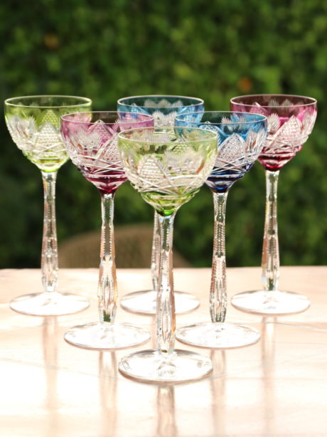 Six crystal wine glasses by the Josephine Glassworks