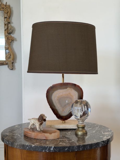 Vintage Travertine and Agate Table Lamp