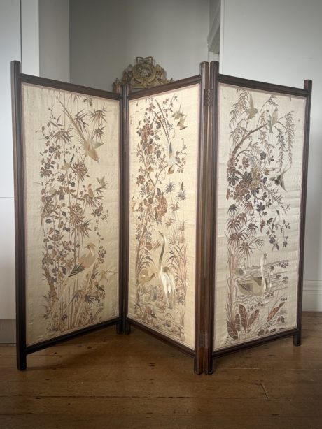 Antique Chinese Silk embroidered folding screen