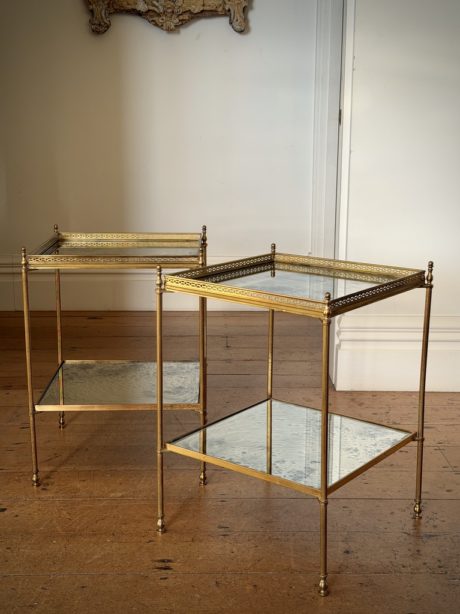 Pair of mid-century brass sofa side tables
