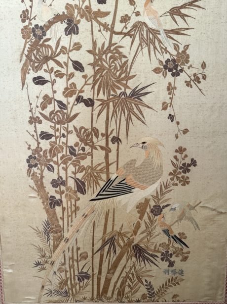 Antique Chinese Silk embroidered folding screen