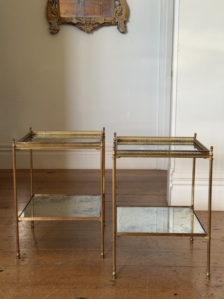 Pair of mid-century brass sofa side tables
