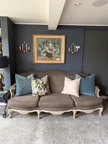 French 19th century camelback three seater sofa
