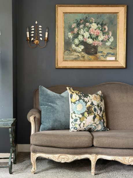 French 19th century camelback three seater sofa